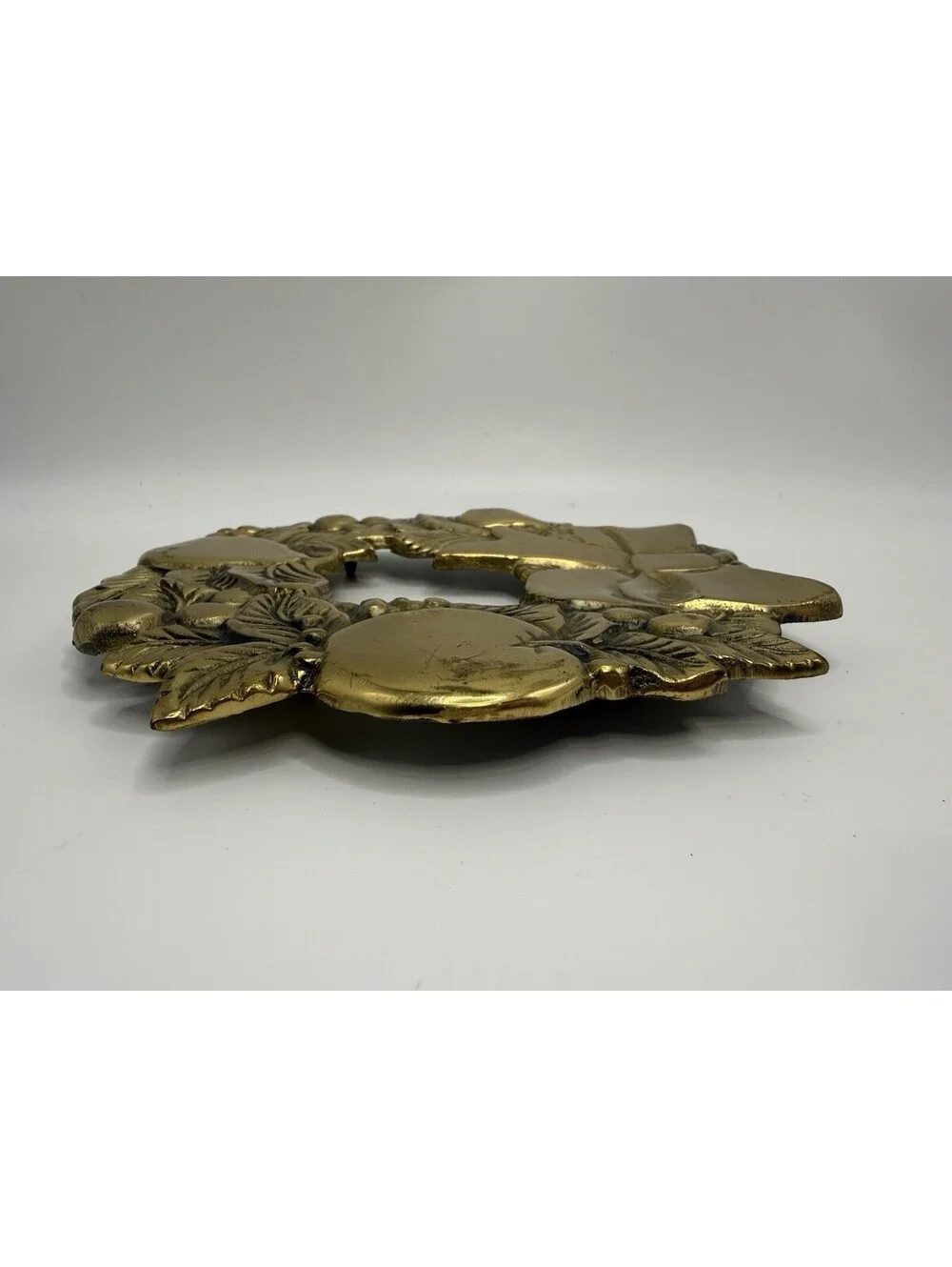 VTG Christmas Wreath Solid Brass Trivet Signed Rubil '81 Hot Plate